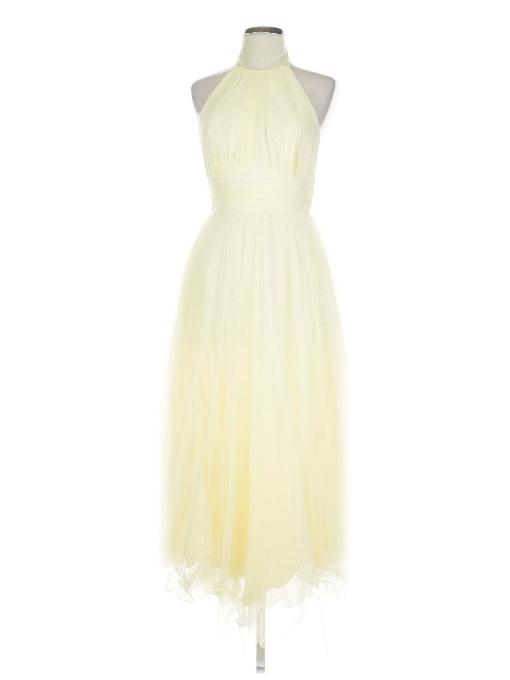 Pale Yellow Halter Tulle Maxi Dress